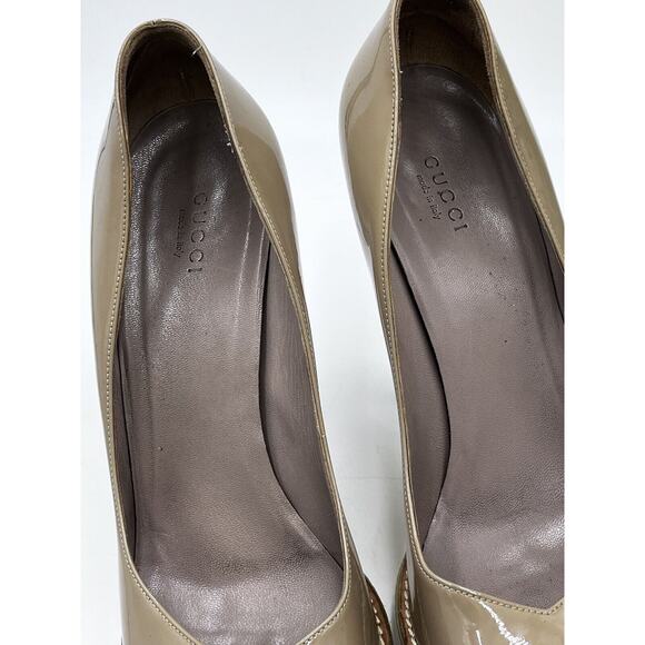 Gucci Beige Nude Vernice Diamond Nude Patent Leather Heels Pumps Rubber US Sz 9 - Picture 3 of 16